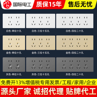 国际电工118型大面板大距离十孔 十五孔插座面板家用暗装墙壁开关
