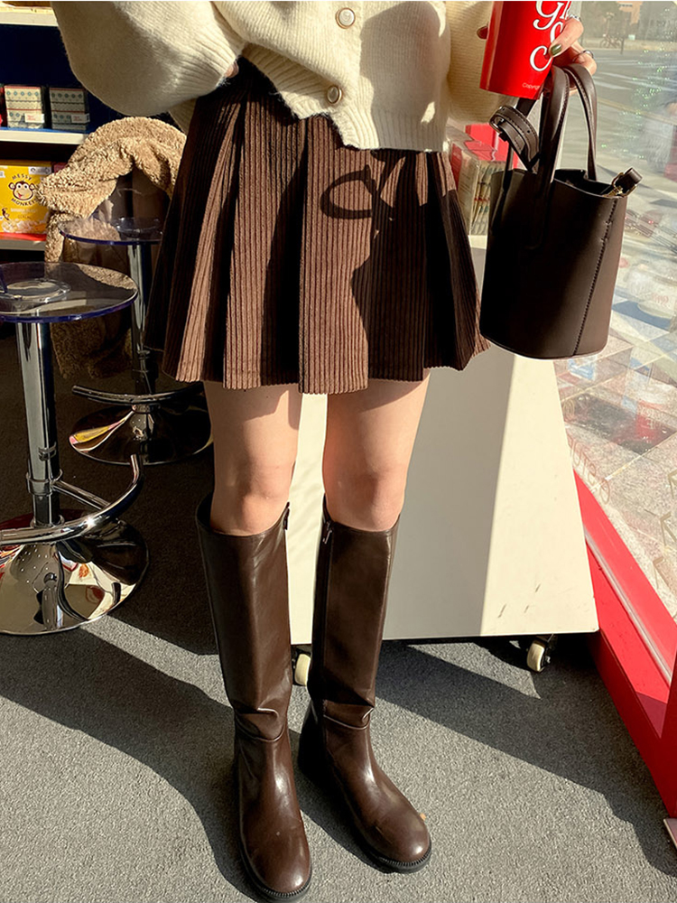 灯芯绒短裙高腰甜辣妹百褶裙