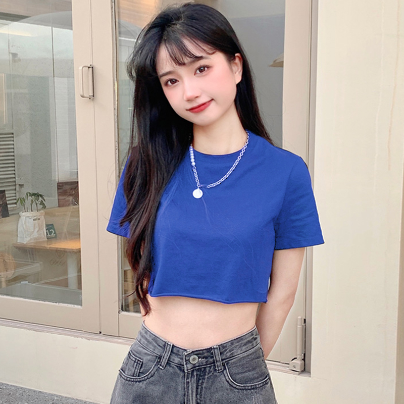 辣妹短袖T恤短款露脐运动风上衣