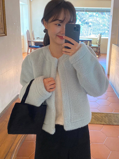 小香风羊羔毛外套短款女秋冬韩版摇粒绒加厚保暖奶fufu毛茸茸开衫