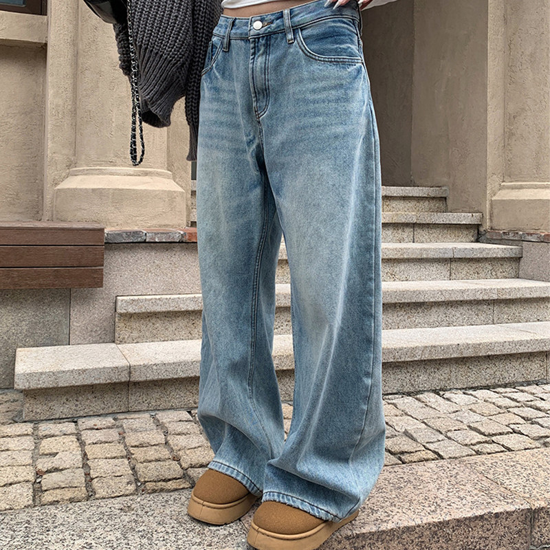 宽松慵懒风加厚加绒牛仔裤女2025冬新款宽松百搭长裤女通勤裤子