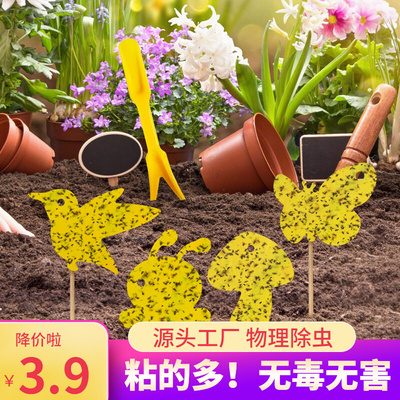 家用黄板小粘虫板花型花卉月季双面沾诱虫板灭虫地插支架扎带