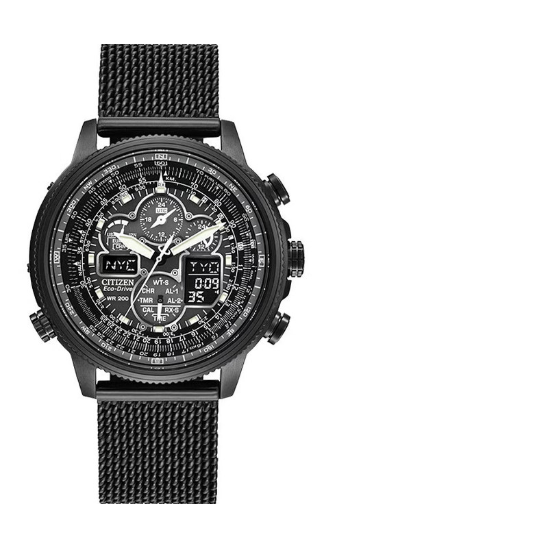 西铁城光动能电波表男钢带多功能运动手表商务时尚