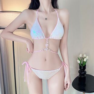 内衣女性感美女2024新款 游泳衣比基尼三件套少女分体网红度假套装