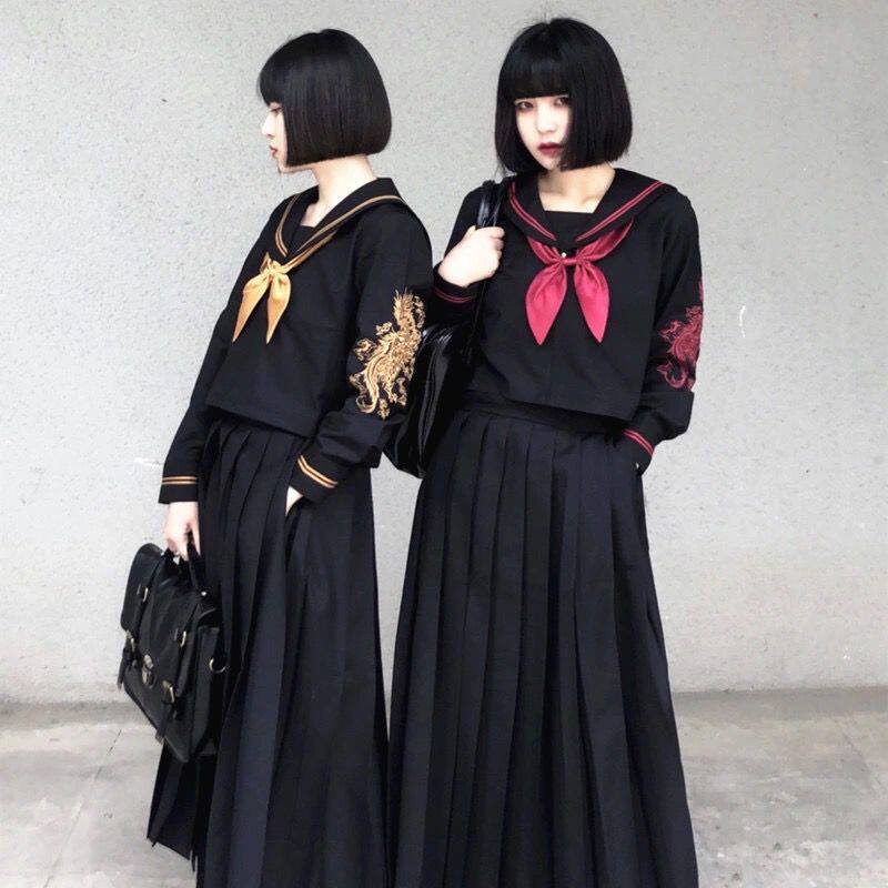 叶子江JK原创正版JK制服不良长裙暗黑少女水手服岁泣血朱砂痣套装