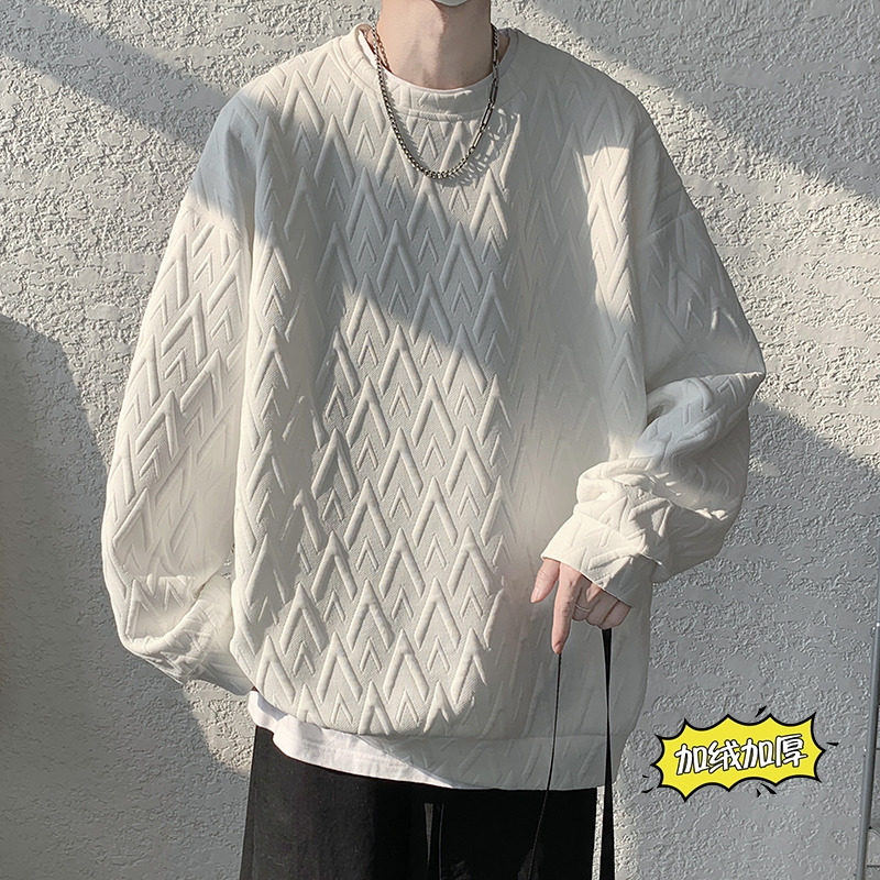 라운드 넥 자카드 스웨트 셔츠 남성용 가을 겨울 탑 바닥 긴팔 대형 벨벳 두꺼운 재킷 트렌디 브랜드 헤비급