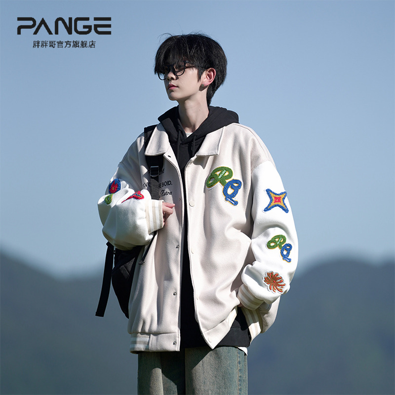 日系毛巾刺绣翻领棒球服夹克男士