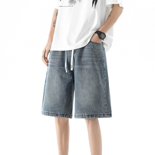 男款 大码 宽松薄款 夏季 外穿沙滩运动裤 高街五分牛仔短裤 休闲裤 美式