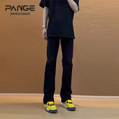 男秋冬季 加绒加厚保暖直筒裤 子美式 黑色弯刀牛仔裤 高街男生长裤