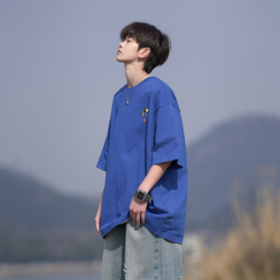 美式复古纯棉短袖男夏季印花T恤大码宽松加肥加大内搭男生上衣