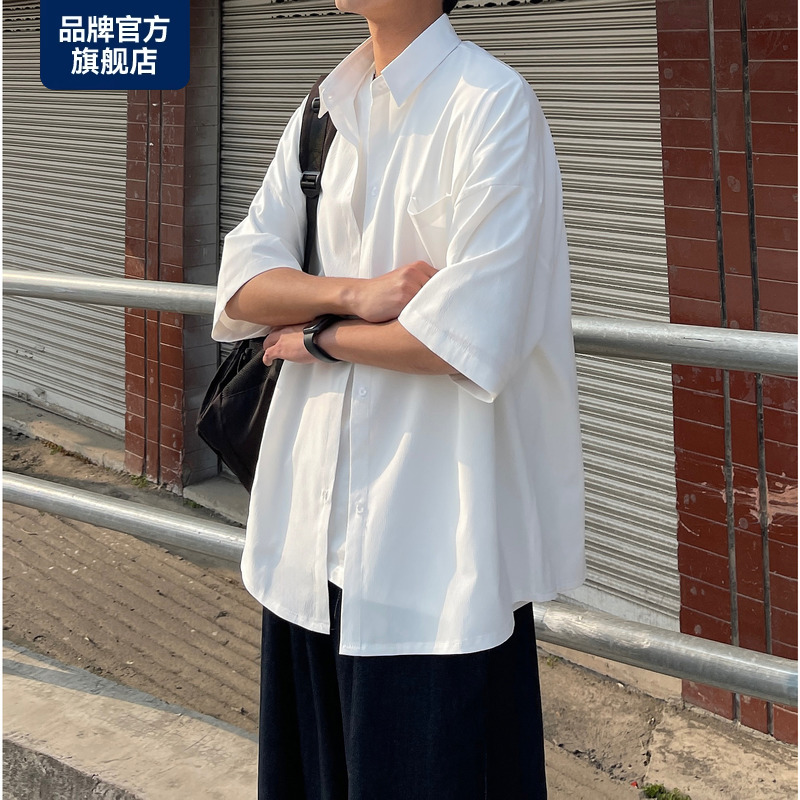 oversize白色衬衫男短袖夏季
