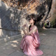 大码 背心连衣裙女气质长裙 复古温柔风假两件百褶无袖 胖mm夏季 法式
