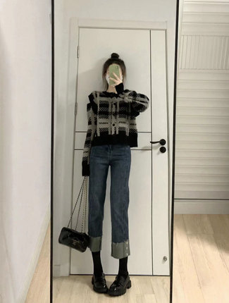 春季奶盐系穿搭时尚减龄御姐轻熟风感针织毛衣牛仔裤两件套装