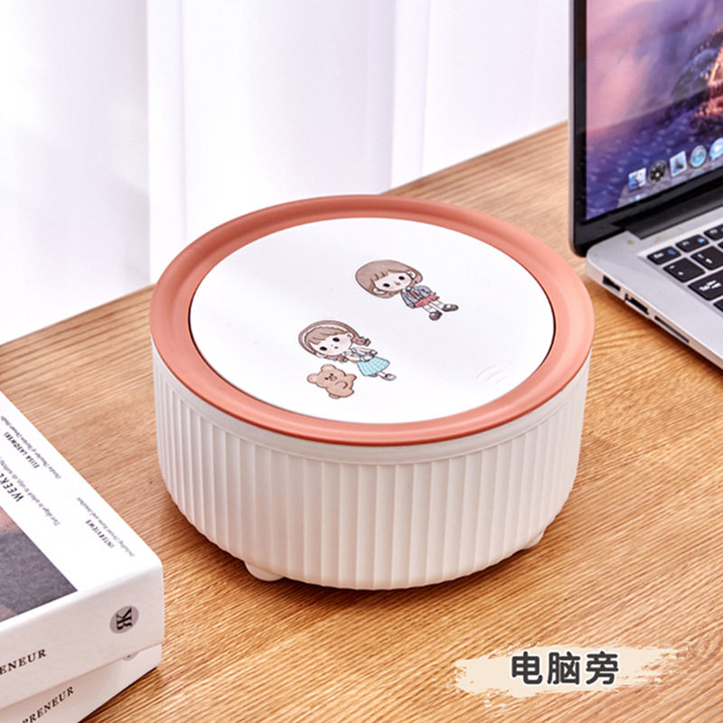 新款桌面垃圾桶矮胖可爱迷你家用按压式书桌客厅圆形弹盖收纳盒