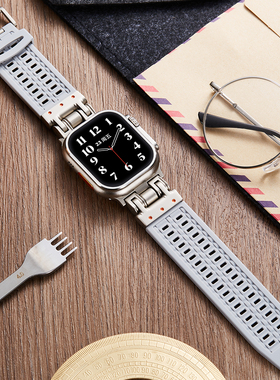 适用AppleWatchUltra2表带AppleWatch9苹果iWatchS手表带iWatch8硅胶S9Ultra男S8SE金属iPhone钛iWatchultra7