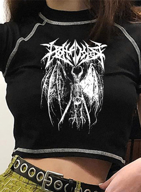 Women's T-shirt crop Top Retro女士印花T恤