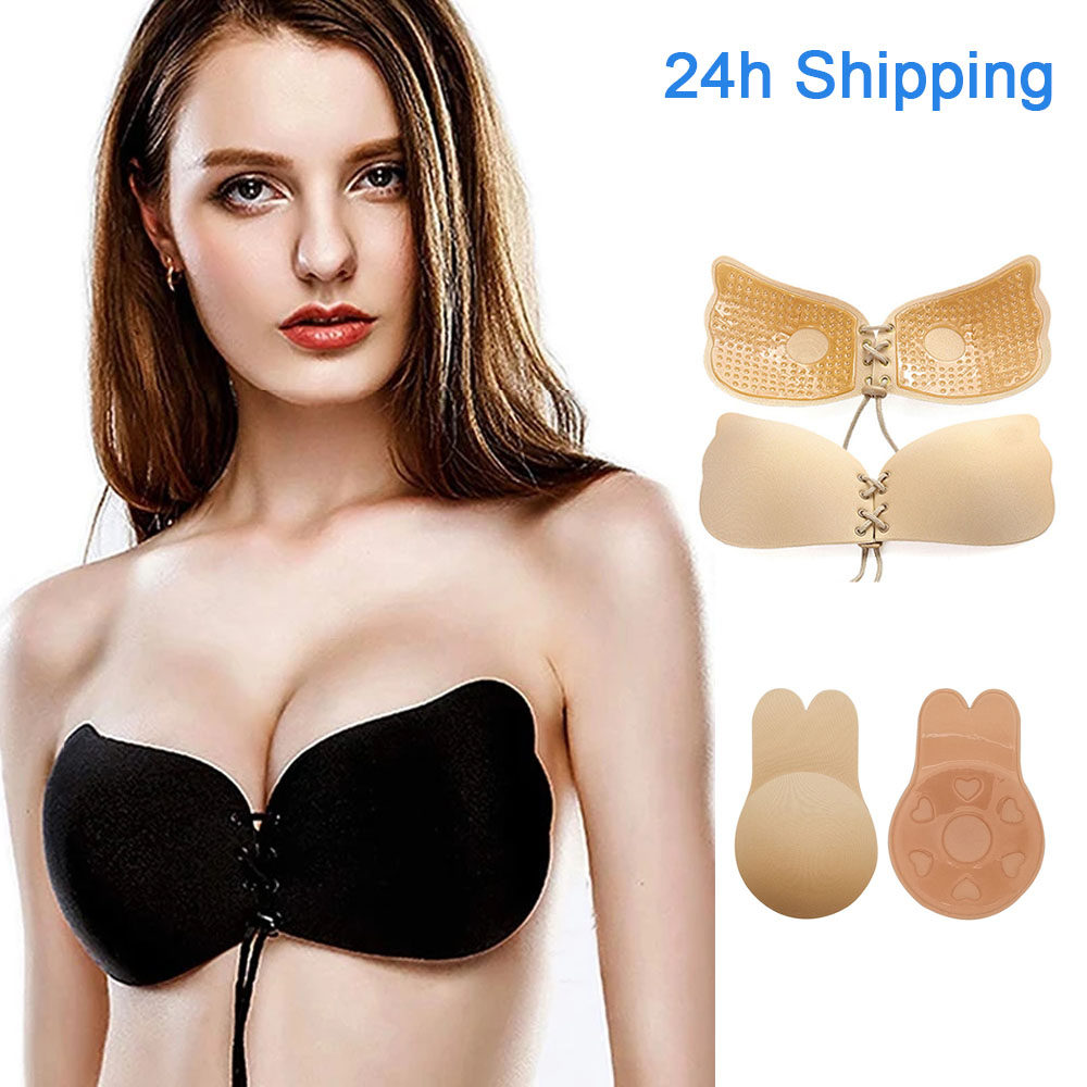Women Self Adhesive Strapless Bandage Blackless Solid Bra