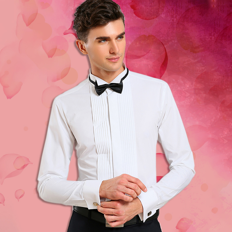 Wing Tip Collar Tuxedo Shirt Long Sleeve Men's French Cuff