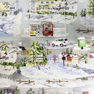 手帐分装胶带北海道の冬景物志下雪房屋车子街铁道PET素材账贴纸