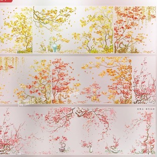 手帐分装胶带林色知时景物志枫树梅花雪古风PET素材账手机壳贴纸