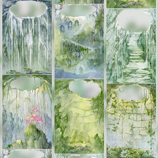 手帐分装胶带洞天二zero悬崖峭壁造景古风PET素材账流麻贴纸咕卡