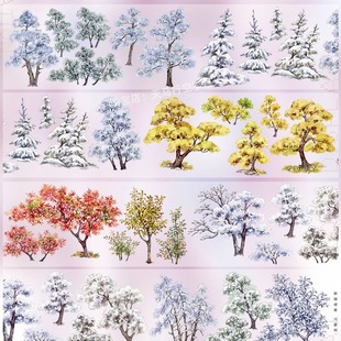 手帐分装胶带林染霜寒景物志枫树四季diy古风PET素材账手机壳贴纸