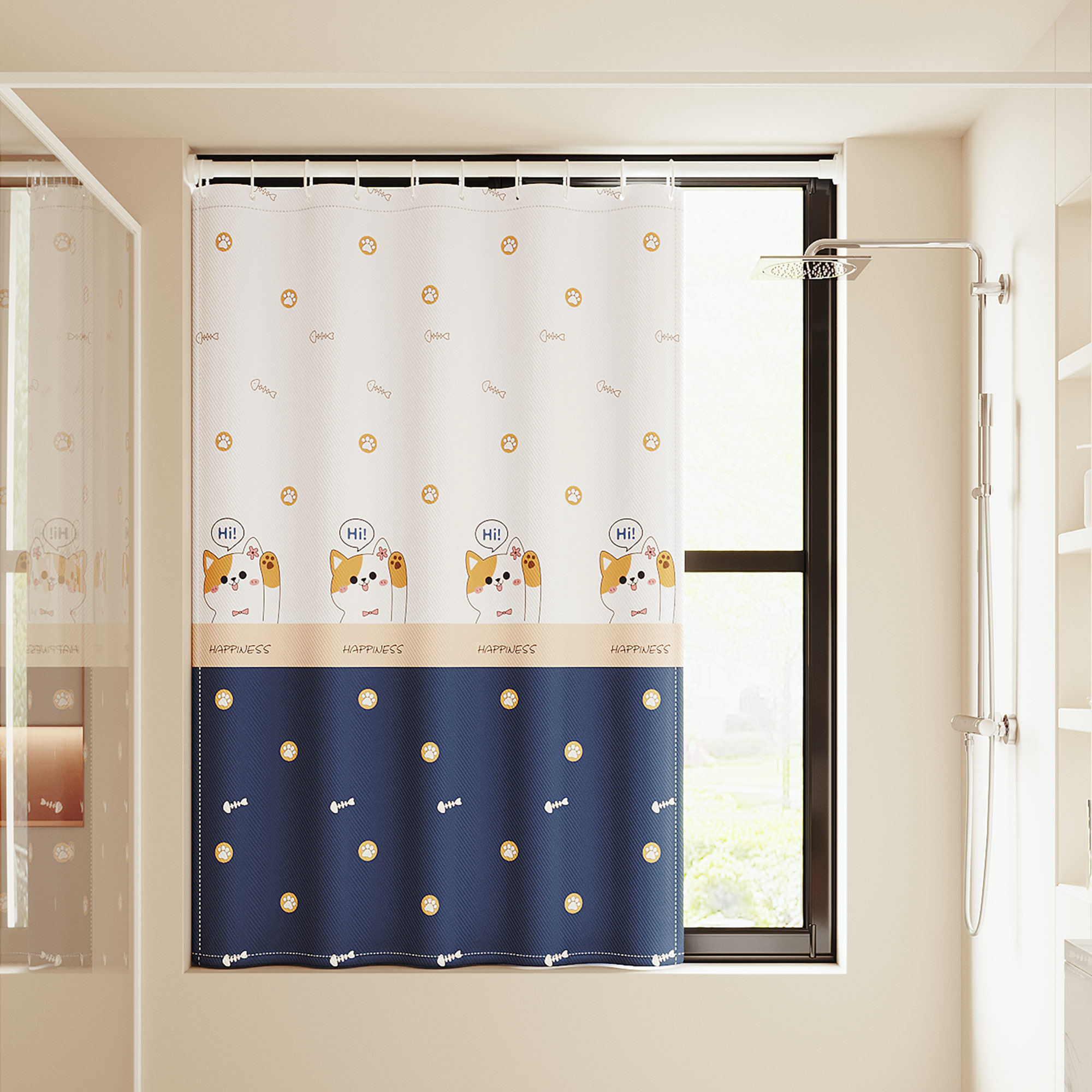 浴室防水小窗帘卫生间小窗户遮挡帘子不透人防窥挂帘防水布免打孔