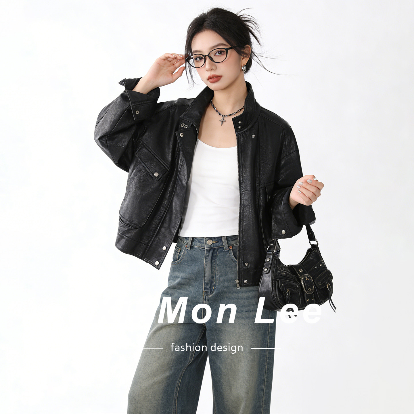 高级感黑色复古机车服夹克外套春季新款显瘦休闲立领皮衣女通勤