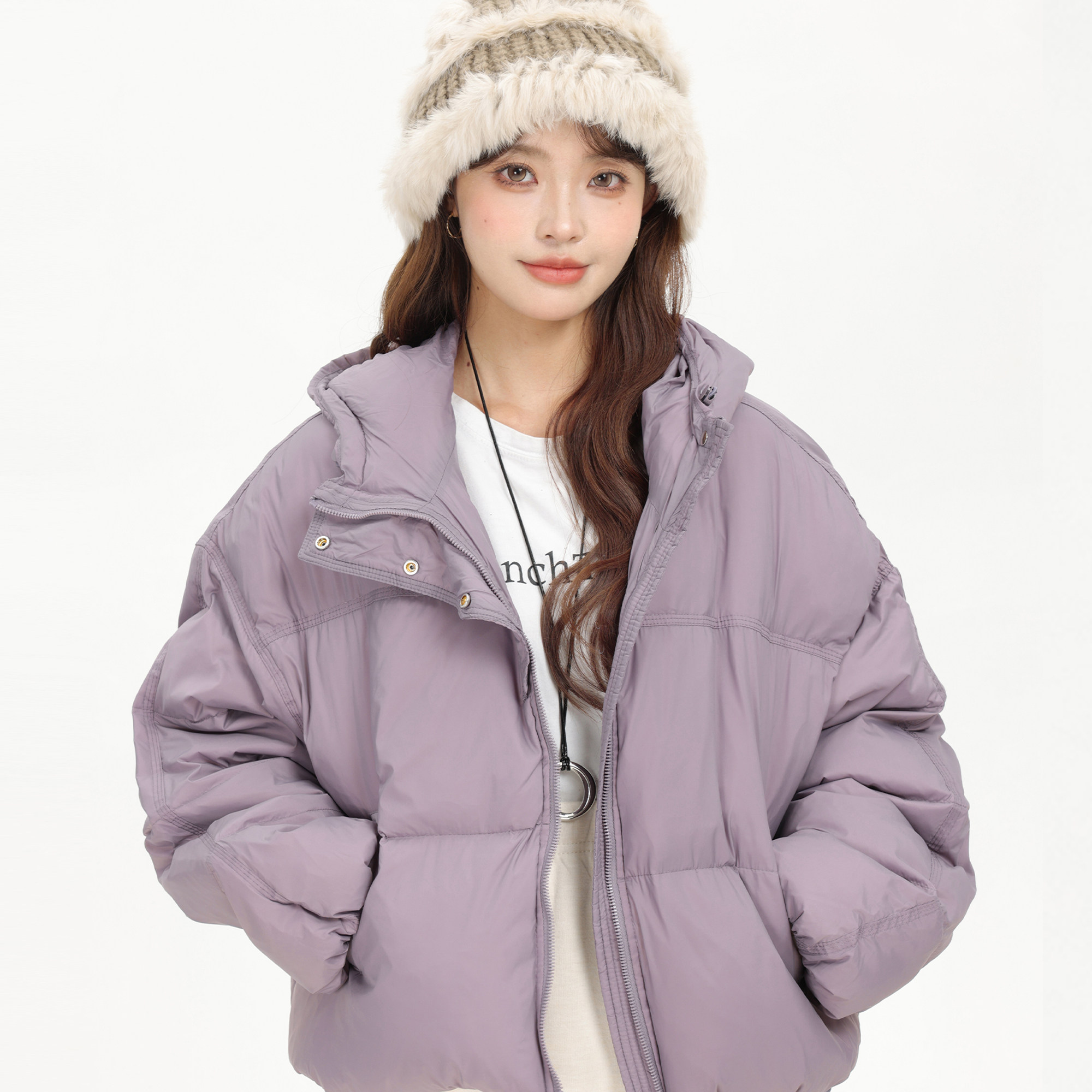 XinmonLee冬季小个子轻薄肯豆羽绒服外套女百搭连帽短款面包服