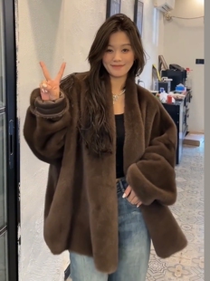 水貂毛皮毛一体冬季 毛毛环保皮草外套女质感一绝慵懒风美拉德大衣