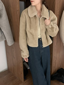 皮毛一体外套女毛绒暖fufu小翻领秋冬新款 百搭小个子环保皮草夹克