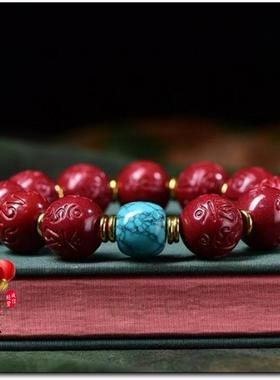 天然原矿高含量朱砂紫金砂霸气男款18毫米六字真言手链手串护身符