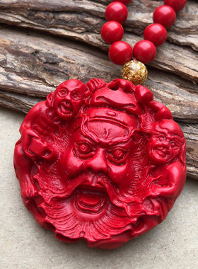 朱砂红钟馗吊坠随身关公天师项链夜路压床圆款挂件男女二爷项链