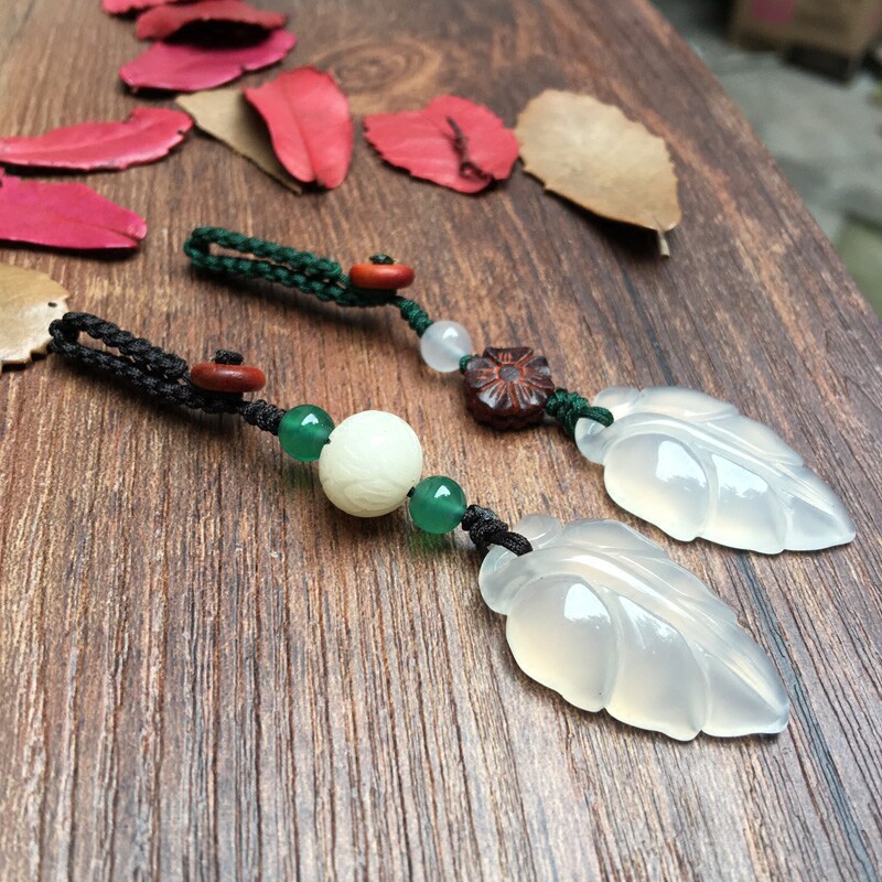 天然玛瑙玉髓树叶钥匙扣菩提莲花搭配男女款金枝玉叶配件手编饰品