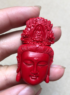 原色天然朱砂观音头吊坠平安男女士观音头坠子项链挂件证书