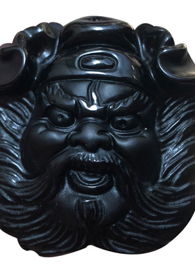 天然黑曜石钟馗吊坠本命年男女黑色圆型关羽武财神随身项链送证书