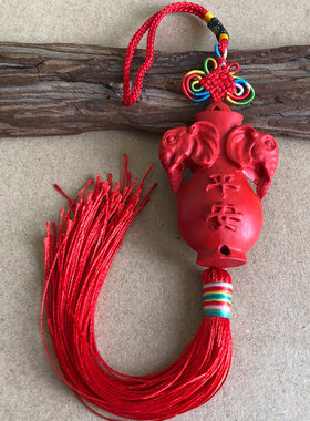 天然帝王红朱砂平安吉象挂件毛衣链 本命年双象如意花瓶结婚车挂