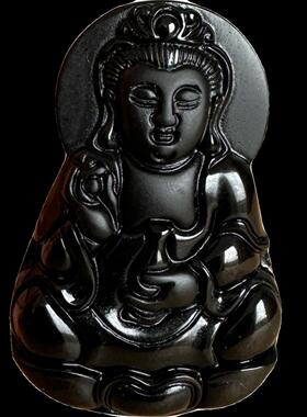 正宗黑曜石观世音菩萨吊坠 净瓶平平安安观音挂件 男女兰花指菩萨