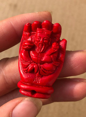 天然朱砂伸手来财吊坠 有求必应佛手金手打麻将随身财神玉佩挂件