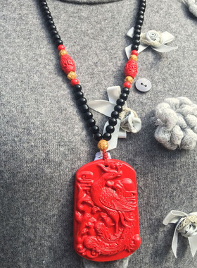 天然朱砂浴火凤凰朱雀吊坠 有凤来仪丹凤朝阳本命年随身项链挂饰