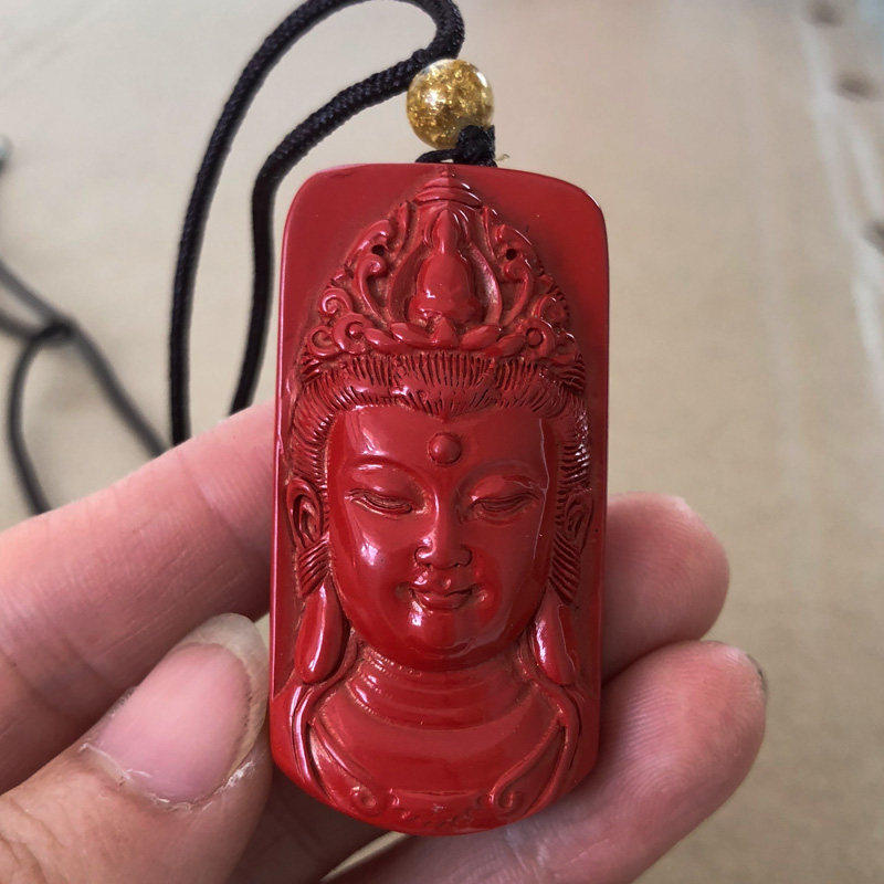 天然高含量朱砂观音头吊坠男女款菩萨挂件随身玉项链