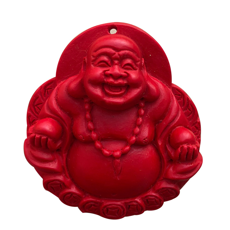朱砂红弥勒佛像吊坠弥勒笑佛男女项链铜绕佛饰品礼盒装圆佛挂件