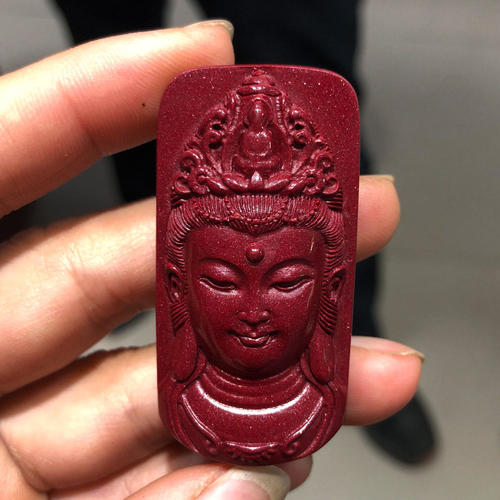 天然朱砂原石观音吊坠男女款观音项链紫金砂本命年佛像随身挂件