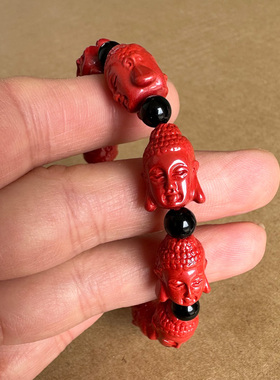 原矿帝王红朱砂释迦摩尼佛头手链出人头地大日如来手饰生肖守护戴