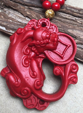 玉见美玉 天然原色朱砂貔貅平安扣吊坠 男女招财进宝玉佩项链随身