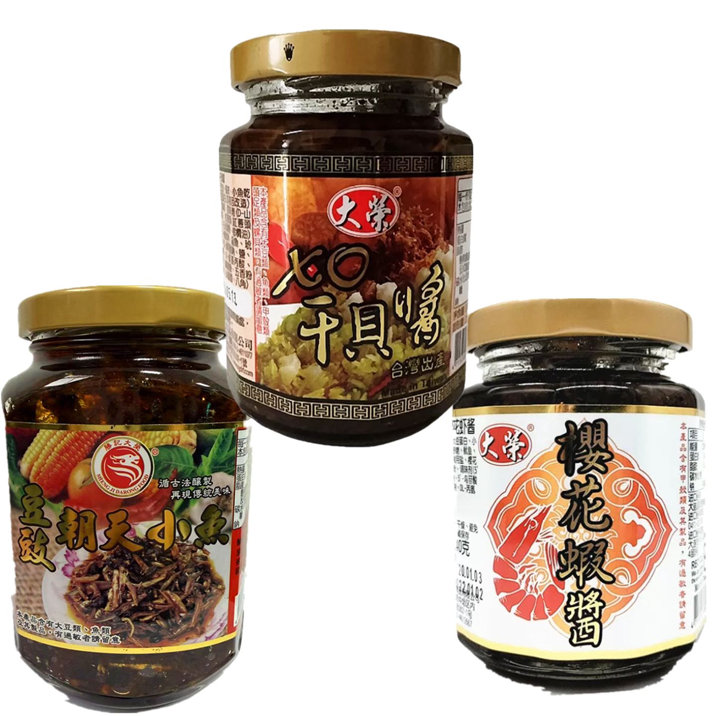 台湾生产大荣XO干贝酱/樱花虾酱 沾酱伴饭伴面 240g豆豉小鱼 瓶装图片