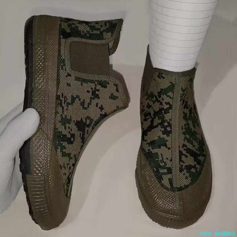 劳保解放鞋男女高帮橡胶软底工地一脚蹬军训迷彩帆布工地干活鞋*