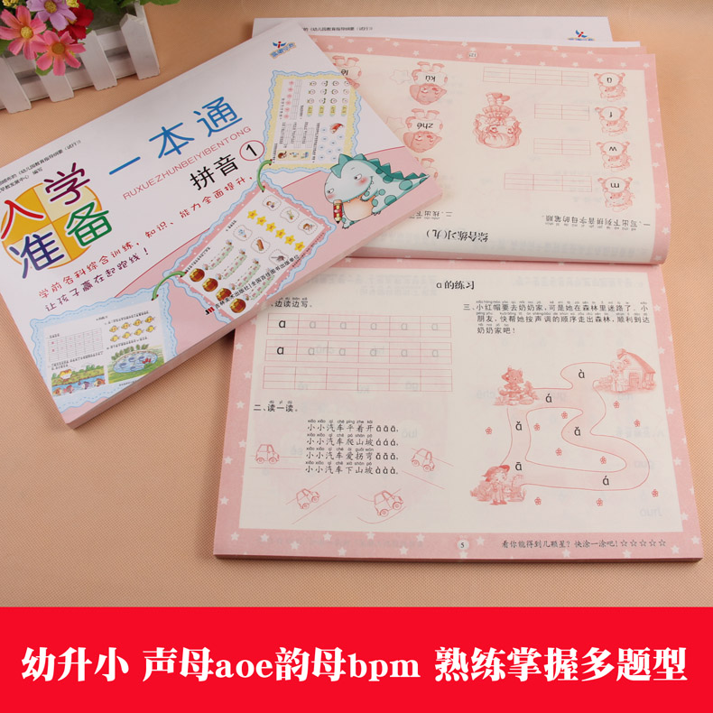 晨曦早教 一本通 拼音1 aoe声母 韵母幼升小幼小衔接学前拼音练习册幼儿园大班拼音测试考试卷拼音练习题学前拼音