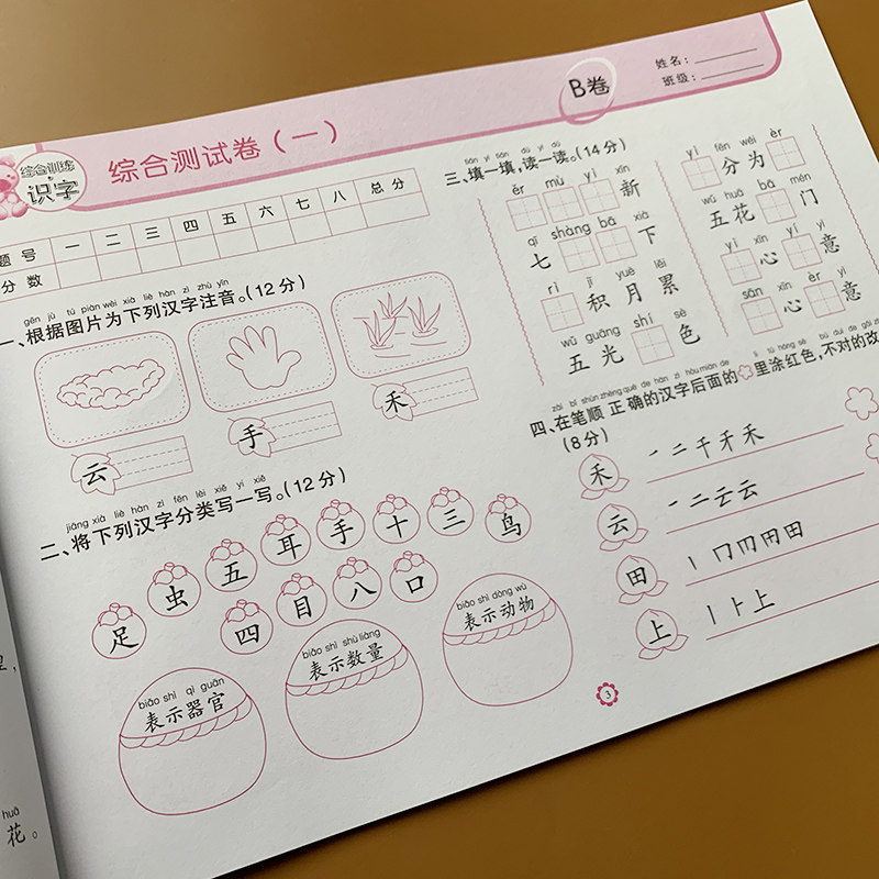 幼小衔接全课程测试卷识字综合训练幼儿园大班学前班语言测试卷字词句练习册看拼音写汉字加拼音小学一年级语文模拟试题看图写字