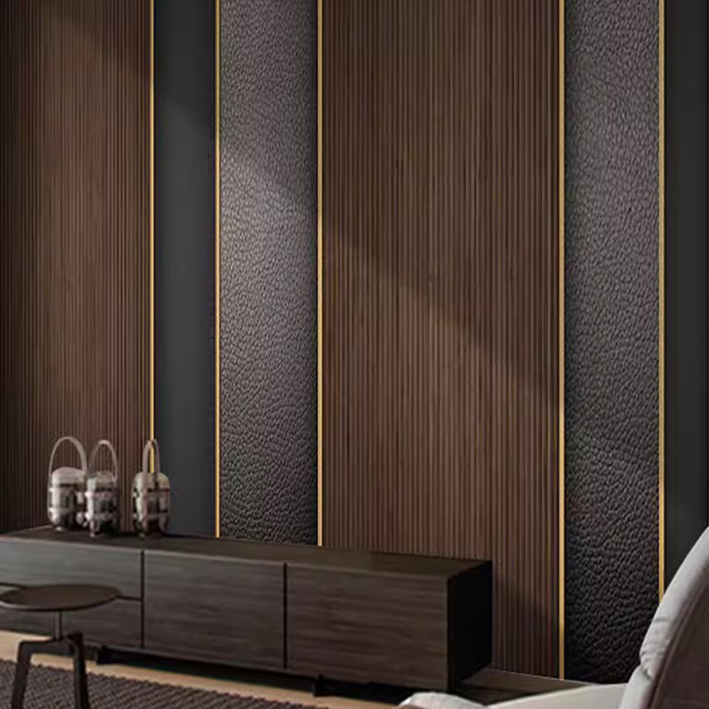 高级感直播间墙布客厅沙发木纹壁布胡桃木色壁纸卧室电视背景墙纸
